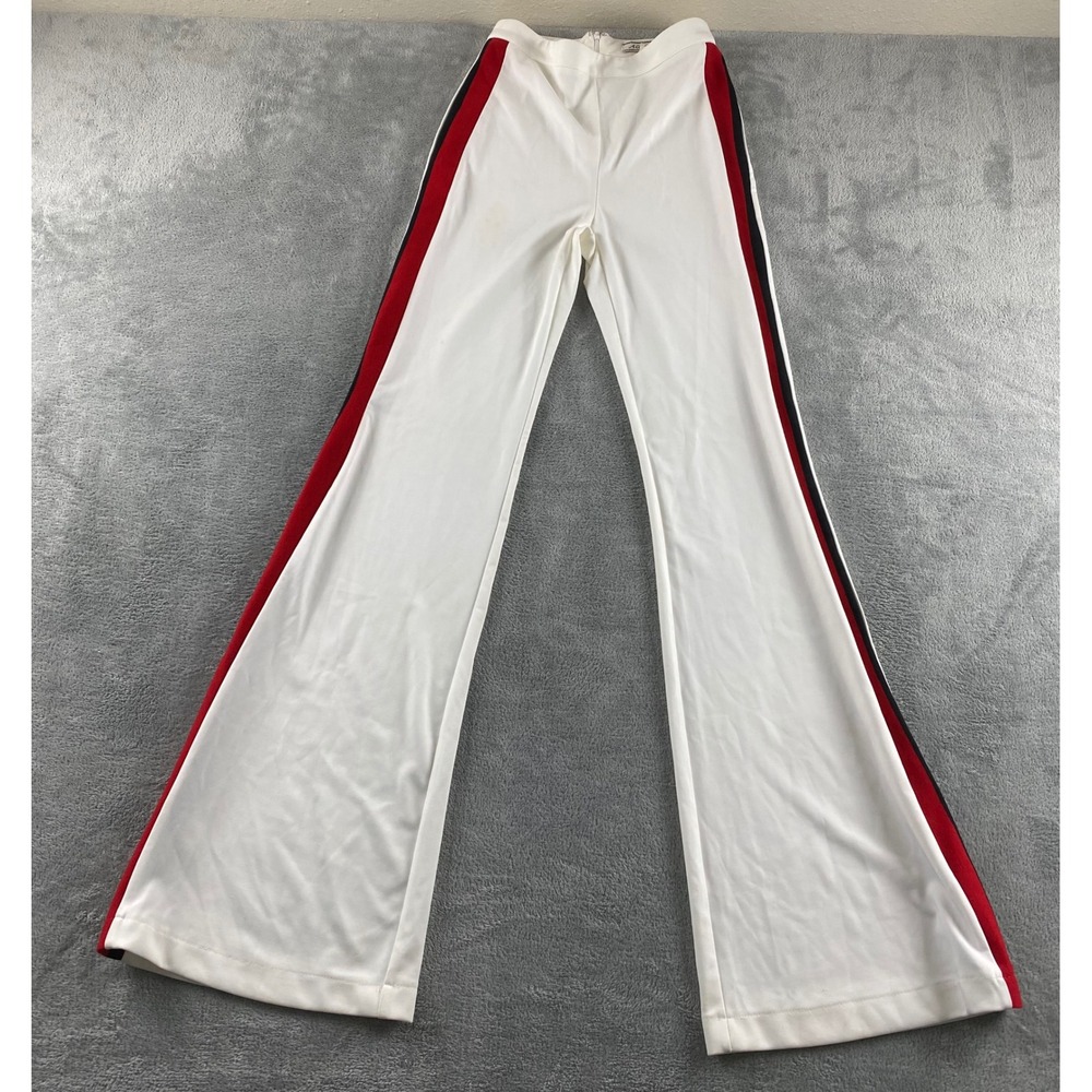 A. Calin Flying Tomato White Red Black Side Stripe Wide Leg Flare Pants Small
